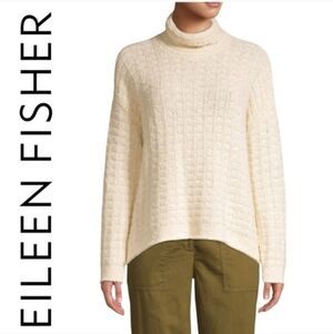 Eileen Fisher Woven Waffle Knit Textured 100% Organic Cotton Sweater. Oversized!